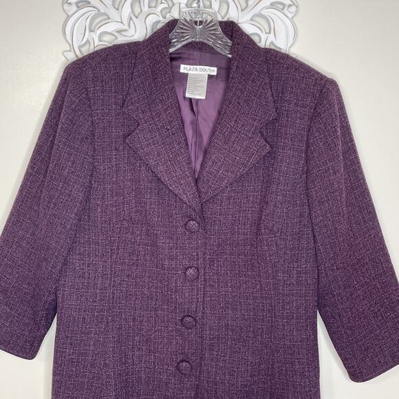 PLAZA SOUTH Women's 14 Jacket Skirt 2-Piece Suit Set 3/4 Sleeve PURPLE BLACK - Picture 16 of 16